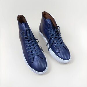 Gustin Blue Leather Italian Sneakers white sole High top Size 9 Never Worn